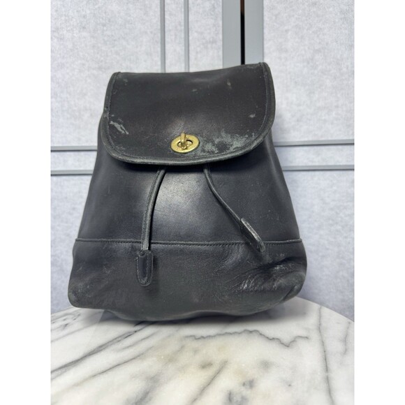 Coach VINTAGE 9791 Black Soft Leather Backpack Daypack Rucksack Drawstring FLAW* - Picture 2 of 14